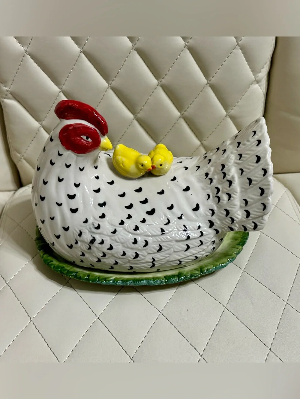 Creative Co-Op Stoneware Hen Shaped Butter Dish w/ Chicks Vintage Reproduction